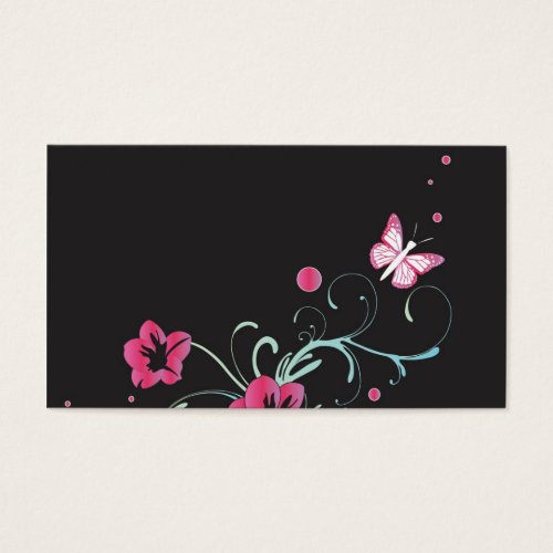 Pink flowers and butterflies Profile Card Business Card Template