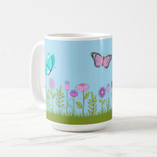 Pink Flowers and Butterfly All-Over Print Coffee Mug