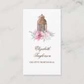 Pink Flowers and Candle Lit Lantern Business Card (Front)