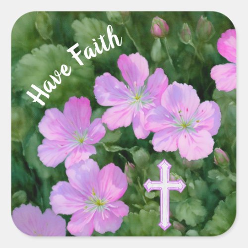 Pink Flowers and Cross Have Faith Sticker