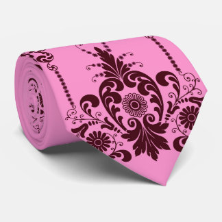 pink flowers and curlicues print neck tie