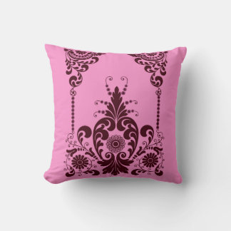 pink flowers and curlicues print throw pillow
