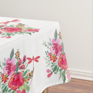 Pink flowers and dragonflies pattern  tablecloth