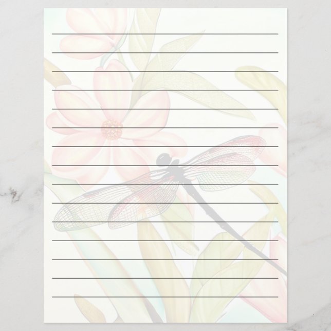 Pink flowers and dragonfly lined (Front)