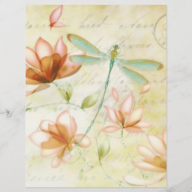 Pink flowers and dragonfly origami paper (Front)