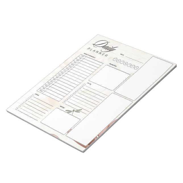 Pink flowers and dragonfly planner notepad (Angled)