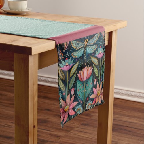 Pink Flowers and Dragonfly Table Runner 