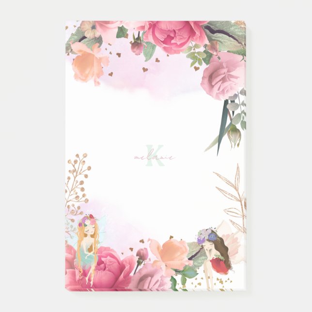 Pink Flowers And Fairies Girl  Post-it Notes (Front)