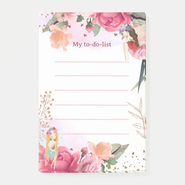 Pink Flowers And Fairies To-Do List Post-it Notes (Front)