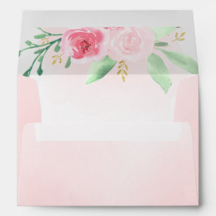 pink flowers and faux gold foil details envelope