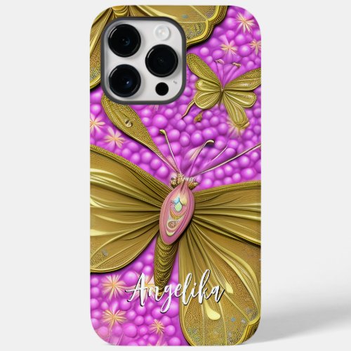 Pink Flowers and Gold Butterflies Name Case_Mate iPhone 14 Pro Max Case