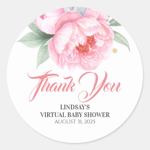 Pink Flowers and Gold Confetti Dot Thank You Classic Round Sticker