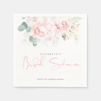 Pink Flowers and Gold Greenery Bridal Shower Napkins