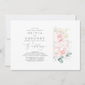 Pink Flowers and Gold Greenery Elegant Wedding Invitation (Front)
