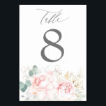 Pink Flowers and Gold Greenery Elegant Wedding Table Number<br><div class="desc">Unique dreamy pink floral wedding table number cards</div>
