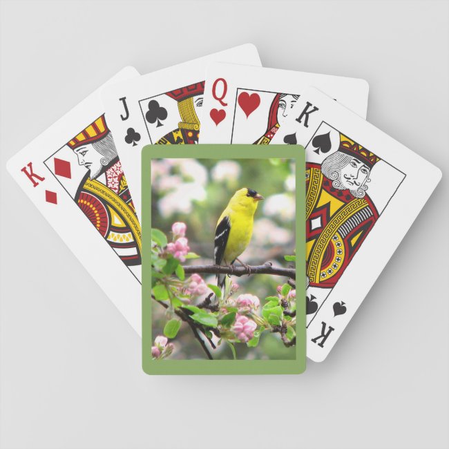 Pink Flowers and Goldfinch Bird Playing Cards