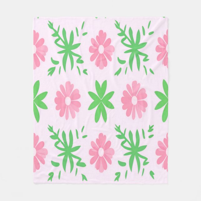 Pink flowers and green leaves seamless pattern fleece blanket (Front)