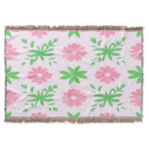 Pink flowers and green leaves seamless pattern