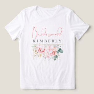 Pink Flowers and Greenery Bridesmaid Bridal Shower Tri-Blend Shirt