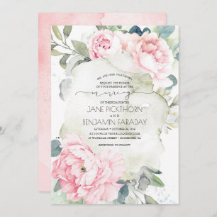 Pink Flowers and Greenery Elegant Vintage Marriage Invitation