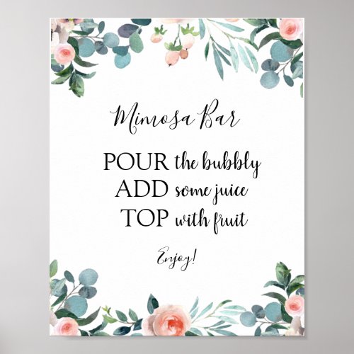 Pink Flowers and Greenery Mimosa Bar Drink Sign