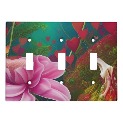 Pink Flowers and Hearts   Light Switch Cover