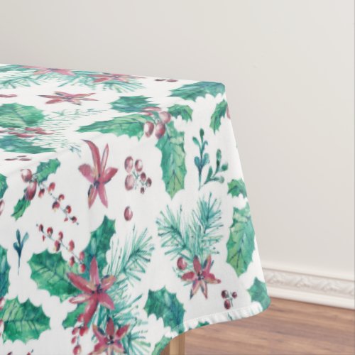 Pink Flowers and Holly Berries Tablecloth