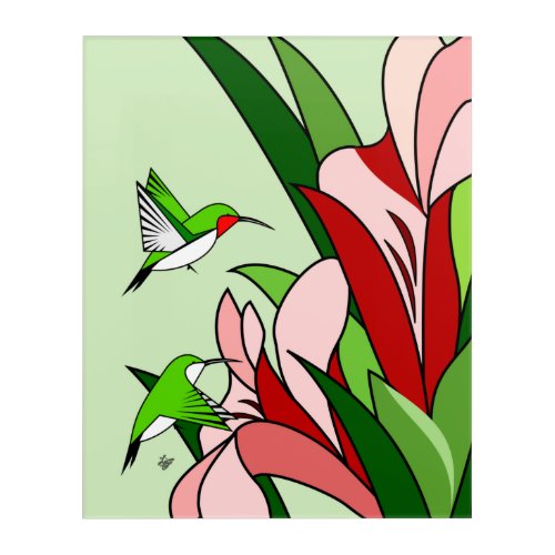 Pink Flowers and Hummingbird Acrylic Print