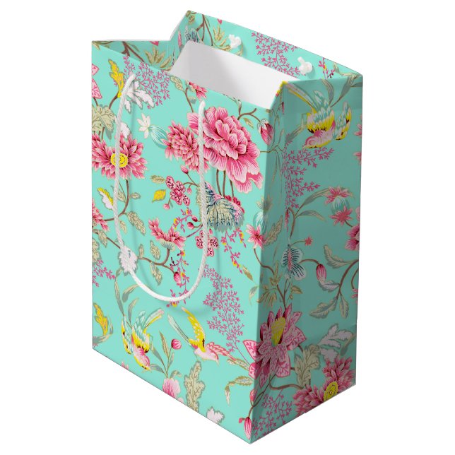 Pink Flowers and Hummingbird Medium Gift Bag (Back Angled)