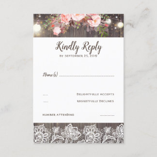 Pink Flowers and Lace Rustic RSVP
