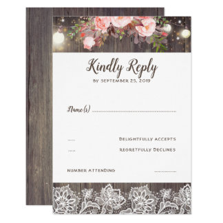 Pink Flowers and Lace Rustic RSVP Card