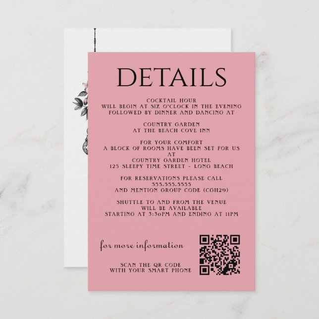 Pink Flowers and Lanterns Enclosure Card (Front/Back)