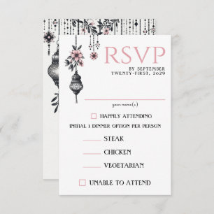 Pink Flowers and Lanterns Food Choices RSVP Card
