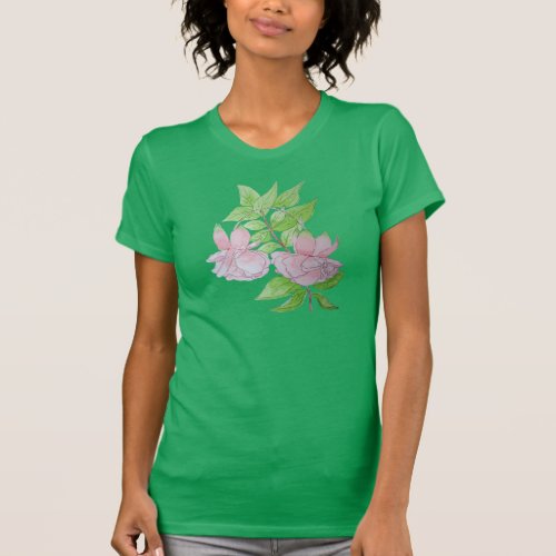 Pink flowers and leafs floral T_Shirt