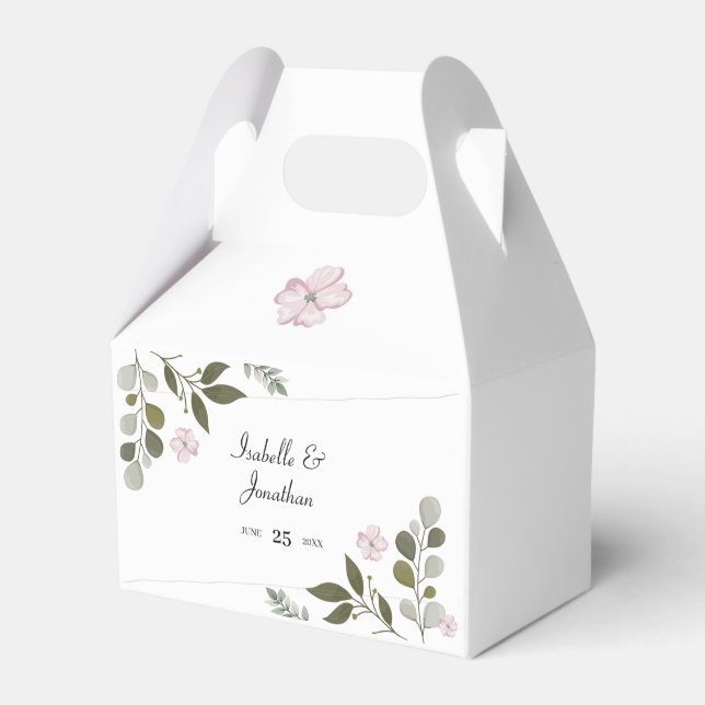 Pink Flowers And Leaves  Favor Boxes (Front Side)