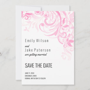Pink flowers and leaves save the date