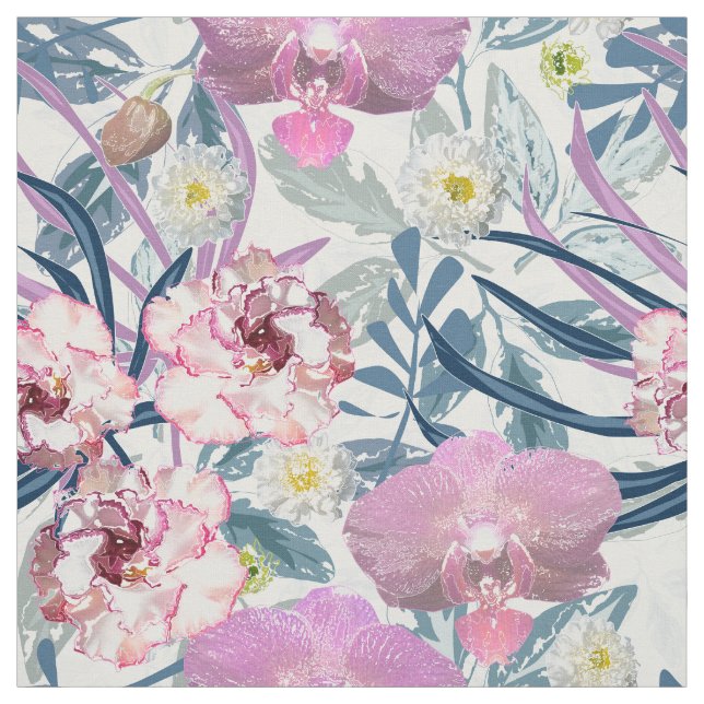 Pink flowers and orchid   fabric (Swatch)