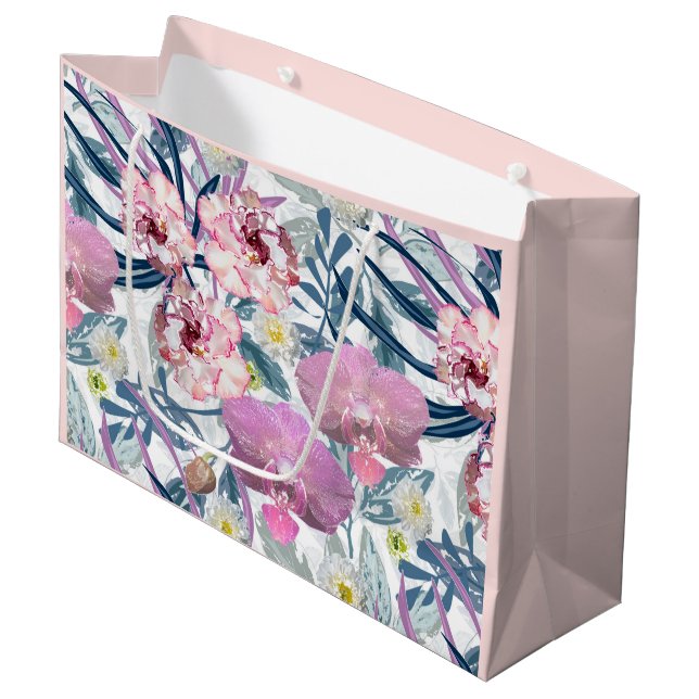 Pink flowers and orchid.  large gift bag (Front Angled)