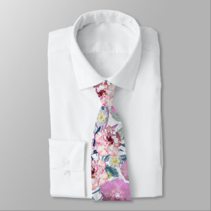 Pink flowers and orchid.  neck tie