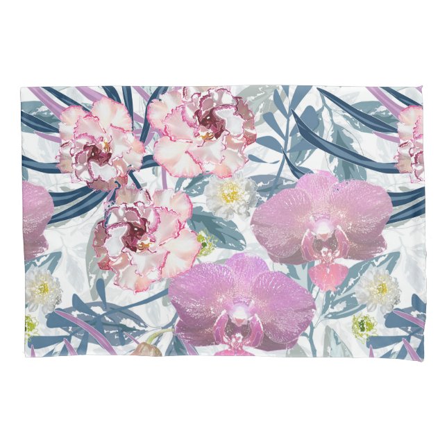Pink flowers and orchid.  pillow case (Front)