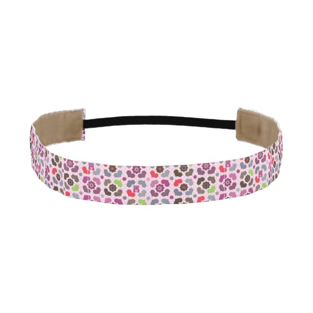 pink flowers and owls pattern athletic headband (Front)