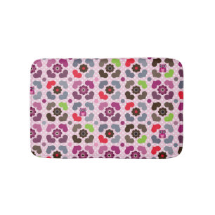 pink flowers and owls pattern bathroom mat