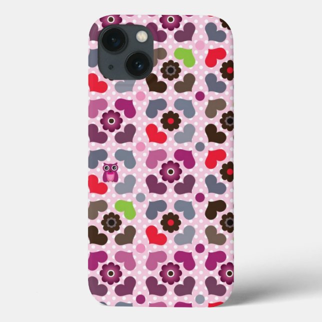 pink flowers and owls pattern Case-Mate iPhone case (Back)