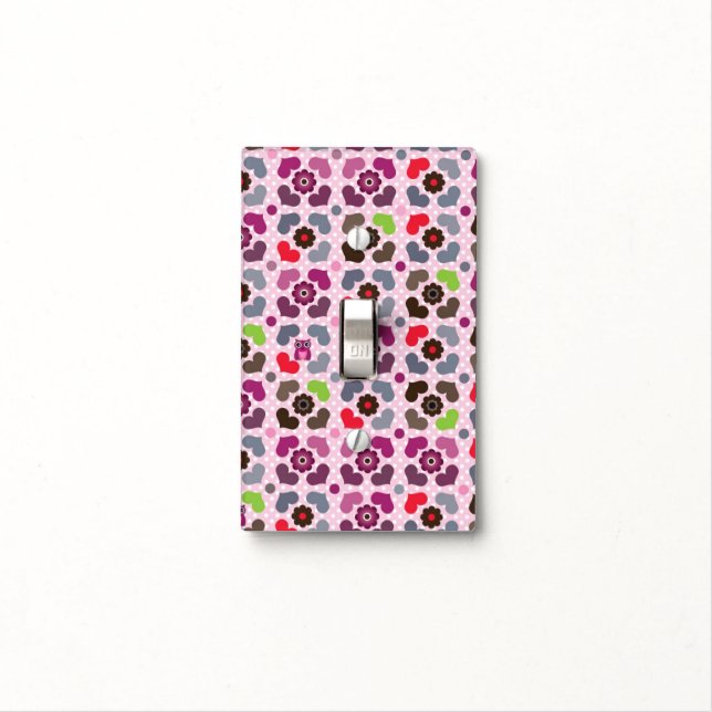 pink flowers and owls pattern light switch cover (In Situ)