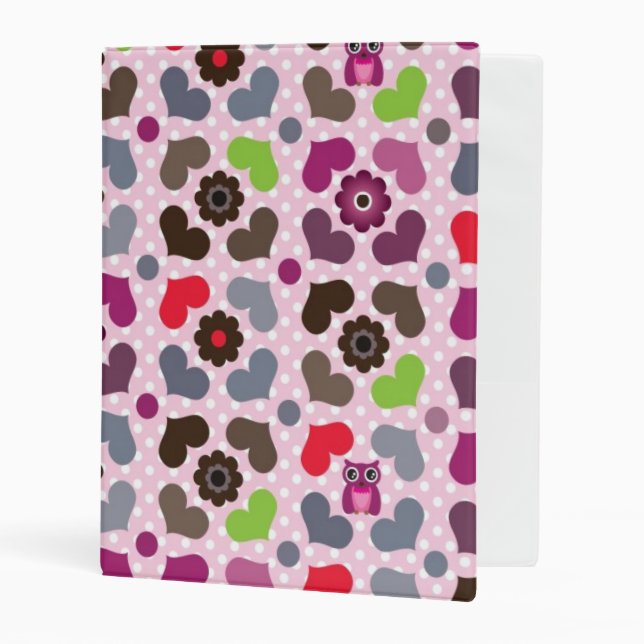pink flowers and owls pattern mini binder (Front/Inside)