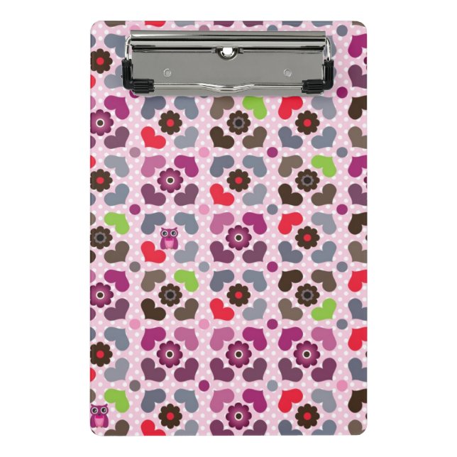 pink flowers and owls pattern mini clipboard (Front)