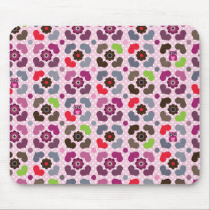pink flowers and owls pattern mouse pad