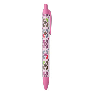 pink flowers and owls pattern pen