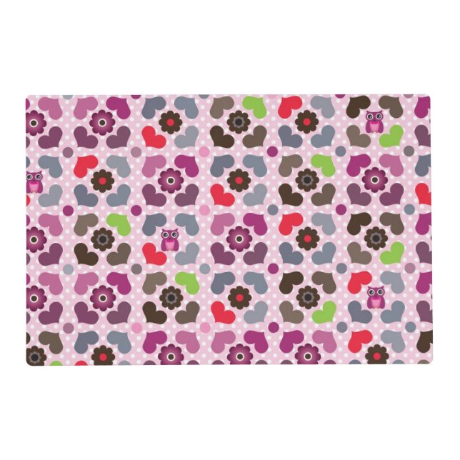 pink flowers and owls pattern placemat (Front)