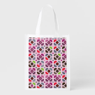 pink flowers and owls pattern reusable grocery bag